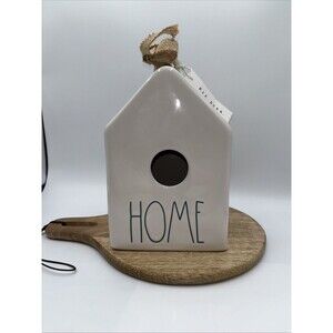 Rae Dunn Birdhouse 8.5” HOME White Large Letters Burlap Tie Free Standing NWT
